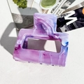 Detailed macro shot of rectangular marble pattern hair claw clip in purple and blue - PS / 5cm Square-Blue Purple
