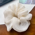 Elegant cream-colored oversized scrunchie with sparkling rhinestones and soft pleats - Gypsophila Beige