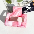 Macro detail of pink and white marble texture hair claw clip made of acetic acid sheet - PS / 5cm Square-Deep Pink