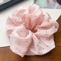 Pink polka dot scrunchie with ruffled chiffon texture for elegant hair styling - Light Pink Polka Dot