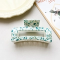 Detail shot of the 8.5cm mint green floral hair claw with a secure spring clip - Mint Green Floral Square Style (001-7)