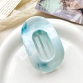 Blue marble patterned oval hair claw clip made of glossy acetate resin for women - 10cm Round Clip - Marble Lake Blue