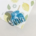 Macro detail of blue marble textured hair claw clip with seven teeth on lemon card - PS / 4cm 7-Tooth-Royal Blue