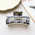 Detailed close-up of rectangular checkerboard hair claw clip with floral patterns - Dark Floral Square Style (001-15)