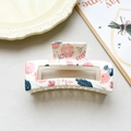 Detail of checkered hair claw clip with pink floral pattern on creamy white finish - Cream Pink Floral Square Style (001-19)