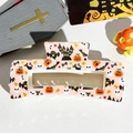 Detailed view of pink Halloween hair claw clip with festive pumpkin and ghost prints - 10.5cm Uv Printed Square - Abs Off-white 04-35 / ABS