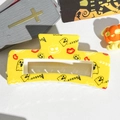Detail of yellow Halloween hair claw clip with ghost and pumpkin UV printing - 10.5cm Uv Printed Square - Abs Off-white 04-40 / ABS