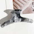 Large curved hair claw clip with black and white ink marble pattern for thick hair - Grey Black