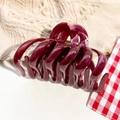 Elegant large marble-patterned hair claw clip in deep burgundy resin for women - Wine Red Marble Texture (M-11)