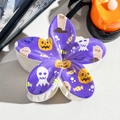 Close-up of Halloween flower claw clip with pumpkin, ghost, and RIP gravestone patterns - 8cm Uv Printed Frangipani Flower - Abs Beige 01-6 / ABS