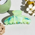 Detailed close-up of marble pattern hair claw clip with green blue and yellow swirls - Square Head Style (LM-14)