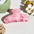 Detailed view of pink marble patterned hair claw clip with ergonomic curved design - Square Head Style (M-2504)