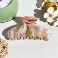 Close-up of pink, white, and green marble patterned acetate hair claw clip for women - Square Head Style (M-2518)