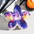 Close-up of Halloween flower hair claw clip with cute ghost patterns on star background - 8cm Uv Printed Frangipani Flower - Abs Beige 02-7 / ABS