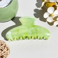 Detail of light green marble patterned hair claw clip styled with natural home decor - Square Head Style (M-2521)