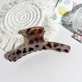 Macro view showing the polished leopard print hair claw clip with its elegant curved design - 12.5cm Hanger Shape-Glossy Beige Leopard