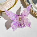 Detail of purple acetate butterfly hair claw clip with glitter finish and gold spring - 7cm Butterfly Style / Iridescent Light Purple