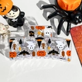 Dettaglio di un fermaglio per capelli quadrato con stampe di zucca, pipistrello e fantasma - Quadrato Solido - Cappello da Mago Fantasma