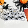 Detail view of square Halloween claw clip with ghost and black cat prints on acrylic - Solid Square - Black Cat Evil Spirit