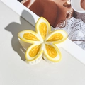 Detail of vibrant yellow flower claw clip with citrus patterns on a textured white background - Lemon Style (162-4) / 8cm Single Piece