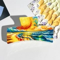 Vista macro della pinza per capelli rettangolare con stampa artistica di Van Gogh - Stile Pittura Spiaggia (128-7)