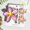 Pink striped flower hair claw clips set including one large and two small floral hair clips - Pink Striped Yellow Center Style (UV Printed Frangipani 3-Piece Set, ABS, 110-B1)