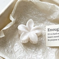 Gros plan d'une pince à cheveux fleur de frangipanier blanche translucide sur boîte - Poche zippée