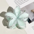 Dettaglio molletta per capelli frangipani verde chiaro con bordi glitterati su rivista - Ciano