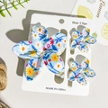 Blue floral UV print hair clip set with daisy pattern and resin finish on display card - Sky Blue Background Multicolor Floral Style (UV Printed Frangipani 3-Piece Set - ABS-116-5)