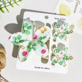 Floral strawberry hair claw clip set with mint green acrylic and gold flower pattern - Light Cyan Strawberry Pastoral Style (UV Printed Frangipani 3-Piece Set, ABS, 118-2)