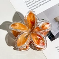 Dettaglio del fermaglio per capelli a fiore arancione marmorizzato con bordi glitter - Arancio multicolore