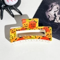 Halloween pumpkin hair claw clip in creamy white square design with spooky festive patterns - 8.5cm Uv Printed Square - Abs Off-white 004-30 / ABS