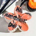 Floral Halloween hair claw clip featuring orange pumpkin and bat prints on white background - 8cm Uv Printed Frangipani Flower - Abs Beige 02-14 / ABS
