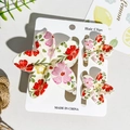 Floral print hair clip set with white acrylic base and vibrant garden flower patterns - Fresh Pastoral Style Red Pink Yellow Flower Cluster (UV Printed Frangipani 3-Piece Set ABS-118-4)
