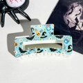 Blue Halloween hair claw clip featuring pumpkin, bat and BOO prints for festive styling - 8.5cm Uv Printed Square - Abs Off-white 004-34 / ABS