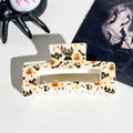 Halloween cream hair claw clip with colorful pumpkin ghost and bat cartoon prints - 8.5cm Uv Printed Square - Abs Off-white 004-35 / ABS