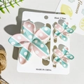 Three-piece floral hair claw set with pink stripes and white polka dots on backing card - Pink & Green Diagonal Stripes Polka Dot Style (UV Printed Frangipani 3-Piece Set - ABS-121-1)