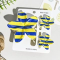 UV printed yellow and blue striped flower hair claw clips set for beach vacation - Yellow & Blue Horizontal Stripe Color-Block Style (UV Printed Frangipani 3-Piece Set - ABS-121-8)