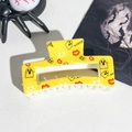 Halloween claw clip in bright yellow with cartoon pumpkin, ghost and Boo prints - 8.5cm Uv Printed Square - Abs Off-white 004-40 / ABS