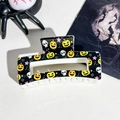 Black square Halloween hair claw clip with spooky pumpkin and skull patterns - 8.5cm Uv Printed Square - Abs Off-white 004-41 / ABS