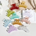 Set of 10 matte Morandi colorful hair claws in geometric wavy design with metal spring - Transparent Ripples