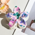 Detail of pink floral square hair claw clip featuring butterfly and flower UV printing - Pink Butterfly Floral (8cm)