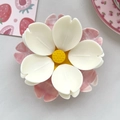 Detailed top view of 3D cherry blossom magnetic bag clip with pink marble petals - Double Layer - Marble Pink + Cream White