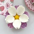 Detailed macro view of 3D double-layered cherry blossom magnetic snack bag clip - Double Layer - Marble Purple + Cream White