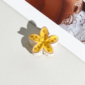 Cute yellow flower hair claw clip with leopard print and pink edges for women - Plumeria Floral Style (162-1) / 4cm Single Piece