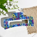 Pince à cheveux carrée bleu marine avec imprimé chiffres colorés pour femmes - Chiffres bleu foncé (Carré imprimé UV 10,5 - ABS Blanc cassé 157-5)