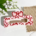 Pince à cheveux rectangulaire rose avec motifs de cœurs sur fond blanc minimaliste - Forme de Cœur Rose Doux et Rouge Foncé (Carré Impression UV 10.5 - ABS Blanc Cassé 158-2)