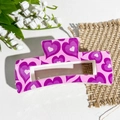 Pince à cheveux rectangulaire rose et violette avec motifs de cœurs et détails floraux - Cœur Bicolore Rose et Violet (Carré Imprimé UV 10.5 - ABS Blanc Cassé 158-5)