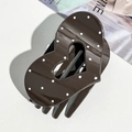 Detail of dark coffee heart-shaped hair claw with white polka dots and glossy finish - Dark Brown Heart Polka Dot (9.5cm)