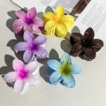 Set of colorful gradient plumeria flower hair claws for stylish beach vacation hairstyles - Random Multicolor